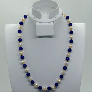 7-8mm Freshwater Pearl & Lapis Lazuli Beads Necklace